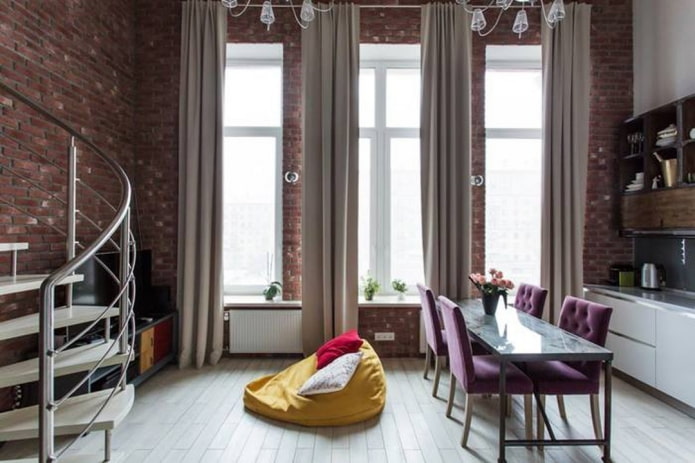 Modern tervezési ötletek a loft stílusú függönyökhöz