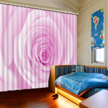 Vorhänge mit 3D-Effekt: Typen, Design, Beispiele im Interieur von Küche, Kinderzimmer, Bad, Wohnzimmer und Schlafzimmer-6