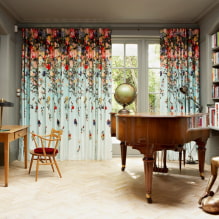 Curtains with flowers: types, large and small flower, decor, combination, photo in the interior-5