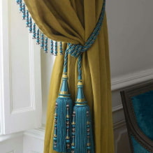 Декорација завеса кукама: врсте, материјали, дизајнерске идеје, стилови, боје-1