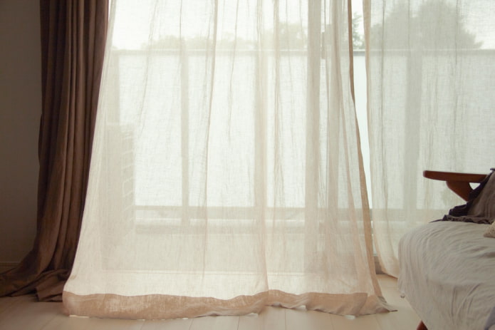 Ланене завесе на прозорима: дизајн, декор, боје, врсте додатака на вијенац