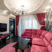 Red curtains in the interior: types, fabrics, design, combination with wallpaper, decor, style-7