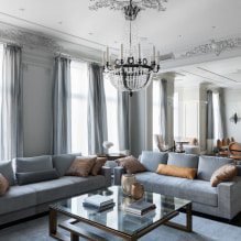 Gray sofa in the interior: types, photos, design, combination with wallpaper, curtains, decor-5