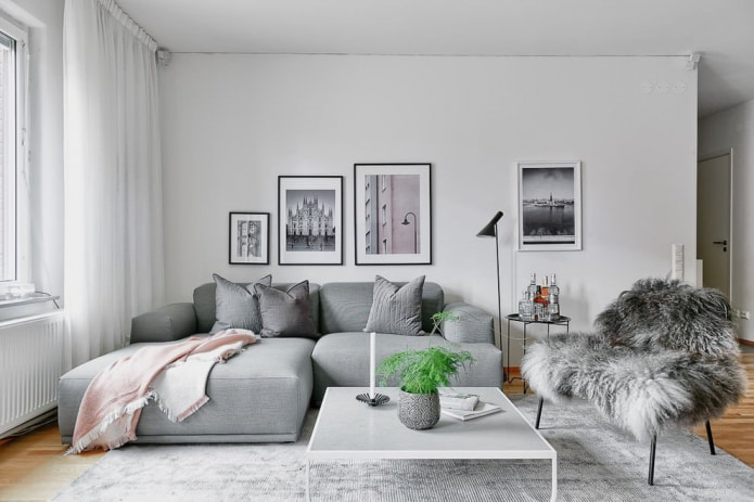 Graues Sofa im Innenraum: Typen, Fotos, Design, Kombination mit Tapeten, Vorhängen, Dekor