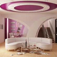 รูปถ่ายของเพดานยิปซั่มสำหรับห้องโถง: หนึ่งระดับ, สองระดับ, การออกแบบ, แสง-1