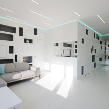 รูปถ่ายของเพดานยิปซั่มสำหรับห้องโถง: หนึ่งระดับ, สองระดับ, การออกแบบ, แสง-5