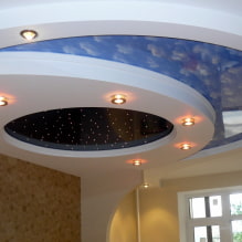 Combined plasterboard and stretch ceilings: design, color combinations, photo in the interior-6