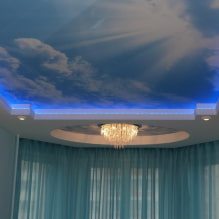 เพดานยืดพร้อมไฟส่องสว่าง: ประเภท (ปริมณฑล, ภายใน), สี, แนวคิดสำหรับเพดานประเภทต่างๆ-2