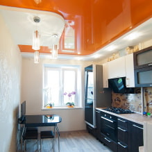 เพดานสองระดับในห้องครัว: ประเภท, การออกแบบ, สี, ตัวเลือกรูปร่าง, แสง-0