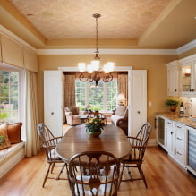 Two-level ceiling in the kitchen: types, design, color, shape options, lighting-2
