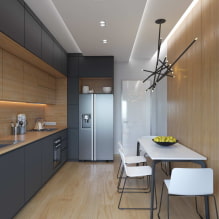 Двостепени плафон у кухињи: врсте, дизајн, боја, опције облика, осветљење-3