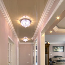 Stretch ceiling in the corridor and hallway: types of structures, textures, shapes, lighting, color, design-0