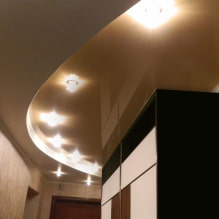 Истегнути плафон у ходнику и ходнику: врсте конструкција, текстуре, облици, осветљење, боја, дизајн-3