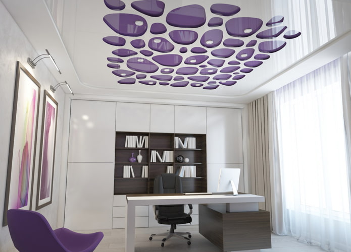 Carved stretch ceilings: types of construction and texture, color, design, lighting