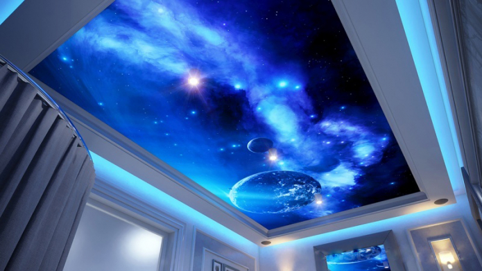 Stretch ceilings with 3d effect: design and drawings, examples in the interior of rooms