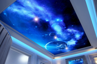 3D hatású feszített mennyezetek: terv és rajzok, példák a szobák belsejében