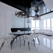 Black and white stretch ceiling: types of structures, textures, shapes, design options-5