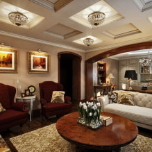 Coffered ceiling: types (wood, plasterboard, polyurethane), shape, design, color, lighting-0