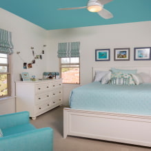 Blaue Decken im Innenraum: Fotos, Ansichten, Design, Beleuchtung, Kombination mit anderen Farben, Wände, Vorhänge-0