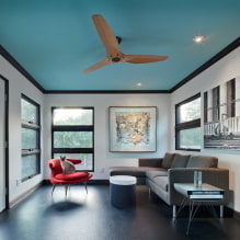Blue ceilings in the interior: photos, views, design, lighting, combination with other colors, walls, curtains-8