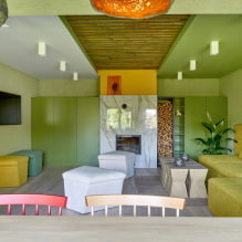 Green ceiling: design, shades, combinations, types (tension, drywall, painting, wallpaper) -0
