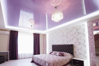 Lilac ceiling: types (stretch, plasterboard, etc.), combinations, design, lighting