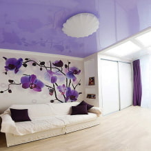 เพดานสีม่วง: การออกแบบ, เฉดสี, ​​ภาพถ่ายสำหรับเพดานยืดและเท็จ-7