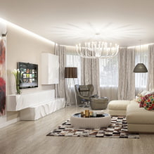 Deckendekoration im Wohnzimmer: Arten von Strukturen, Formen, Farbe und Design, Beleuchtungsideen-3