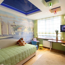 เคล็ดลับในการเลือกเพดานในห้องเด็ก: ประเภท, สี, การออกแบบและภาพวาด, รูปทรงลอน, แสง-0