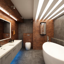 Mennyezet a fürdőszobában: a befejezés típusai anyag, tervezés, szín, kialakítás, világítás szerint