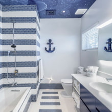 เพดานในห้องน้ำ: ประเภทของการตกแต่งตามวัสดุ, การออกแบบ, สี, การออกแบบ, แสง-4