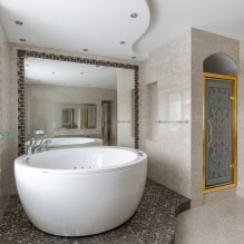Ceiling in the bathroom: types of finishes by material, design, color, design, lighting-5
