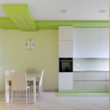 Опције за завршну обраду плафона у кухињи: врсте структура, боја, дизајн, осветљење, коврџави облици-0