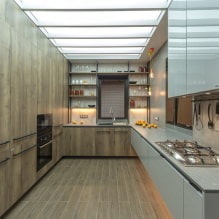 ตัวเลือกสำหรับการตกแต่งเพดานในห้องครัว: ประเภทของโครงสร้าง, สี, การออกแบบ, แสง, รูปร่างหยิก-1