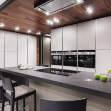 Options for finishing the ceiling in the kitchen: types of structures, color, design, lighting, curly shapes-2