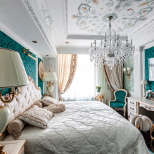 Die Decke im Schlafzimmer: Design, Typen, Farbe, lockige Designs, Beleuchtung, Beispiele im Innenraum-5