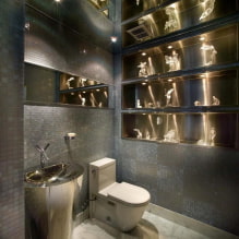 Плафон у тоалету: погледи по материјалу, конструкцији, текстури, боји, дизајну, осветљењу-1