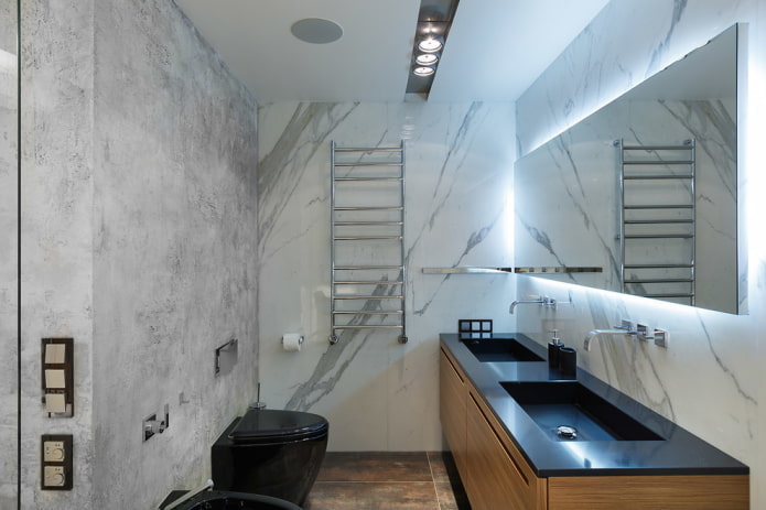 เพดานในห้องน้ำ: ประเภทตามวัสดุ, การก่อสร้าง, พื้นผิว, สี, การออกแบบ, แสง