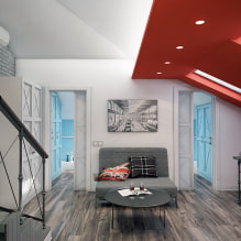 เพดานห้องใต้หลังคา: การออกแบบ, สี, ประเภท (การยืด, แผ่นยิปซั่ม, ฯลฯ ), แสง-7