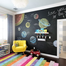 Fali dekoráció a gyermekszobában: anyagtípusok, szín, dekoráció, fotó a belső térben-5