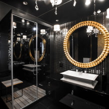 The choice of a mirror in the bathroom: types, shapes, decor, color, options with a pattern, backlight-5