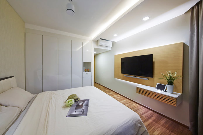 Fernseher im Schlafzimmer: Standortoptionen, Design, Fotos in verschiedenen Einrichtungsstilen