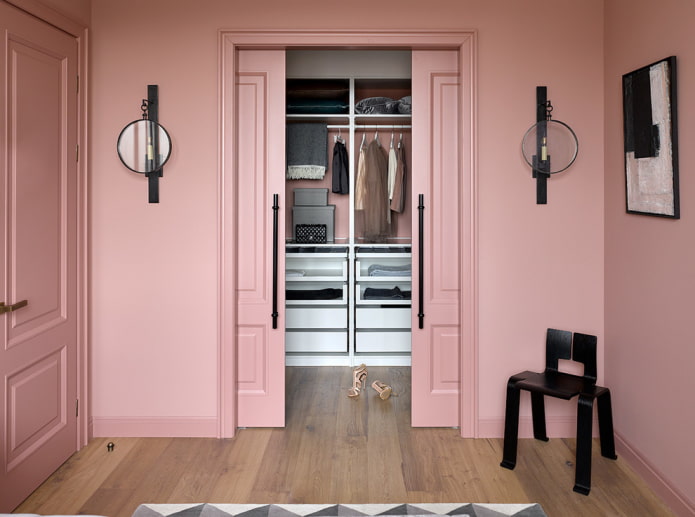 Doors to the dressing room: types, materials, design, color