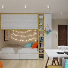 Egyszobás lakás kialakítása fülkével: fotó, elrendezés, bútorrendezés-3