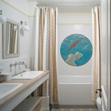 Mosaic in the bathroom: types, materials, colors, shapes, design, choice of finishing location-0