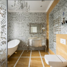 Mosaic in the bathroom: types, materials, colors, shapes, design, choice of finishing location-2