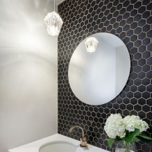 Mosaic in the bathroom: types, materials, colors, shapes, design, choice of finishing location-4