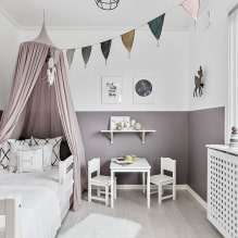 Кревет са балдахином: врсте, избор тканине, дизајн, стилови, примери у спаваћој соби и расаднику-6