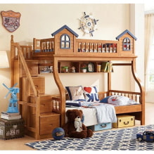 Loft bed: photos, types, colors, design, styles, materials, examples with a ladder, -2