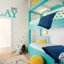 Kinder-Etagenbetten: Fotos im Innenraum, Typen, Materialien, Formen, Farben, Design-0